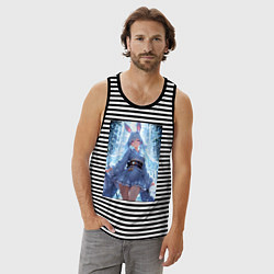 Майка мужская хлопок Зайка в гармонии с природой, цвет: черная тельняшка — фото 2