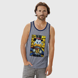 Майка мужская хлопок Утиные истории - Скрудж биткоин, цвет: синяя тельняшка — фото 2