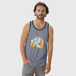 Майка мужская хлопок Свидание влюбленных лисичек, цвет: синяя тельняшка — фото 2