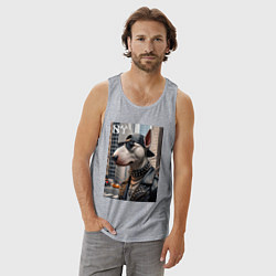 Майка мужская хлопок Чувак бультерьер житель Нью-Йорка, цвет: меланж — фото 2