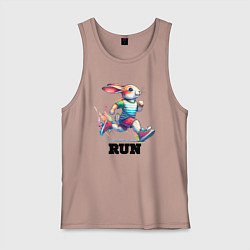 Майка мужская хлопок Заяц на тренировке, цвет: пыльно-розовый