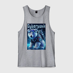 Мужская майка Белый медвежонок в стиле киберпанк