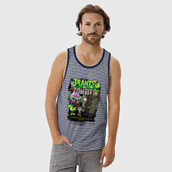 Майка мужская хлопок Растения против зомби с персонажами, цвет: синяя тельняшка — фото 2