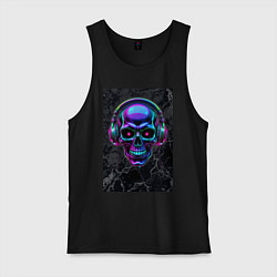 Мужская майка Неоновый череп в наушниках