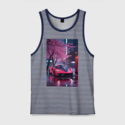 Майка мужская хлопок Суперкар и сакура, цвет: синяя тельняшка