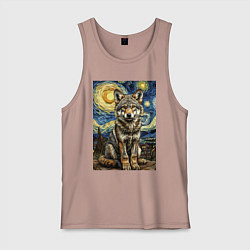 Майка мужская хлопок Волчонок Ван Гог, цвет: пыльно-розовый