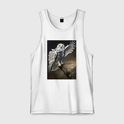 Майка мужская хлопок Белая сова на ветке, цвет: белый