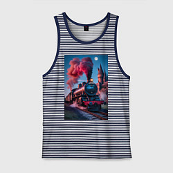 Майка мужская хлопок Хогвартс-Экспресс, цвет: синяя тельняшка