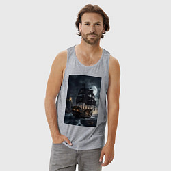 Майка мужская хлопок Пиратский корабль в шторм, цвет: меланж — фото 2