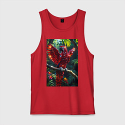 Майка мужская хлопок Попугай из драгоценных камней, цвет: красный