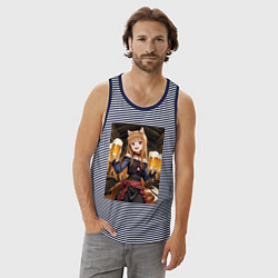 Майка мужская хлопок Волчица Холо с кружками пива, цвет: синяя тельняшка — фото 2