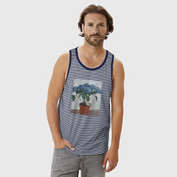 Майка мужская хлопок Спящий воробушек на гортензии, цвет: синяя тельняшка — фото 2