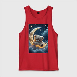 Майка мужская хлопок Плюшевый мишка сидит на Луне, цвет: красный