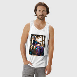 Майка мужская хлопок Девушка с оружием в киберпанк стиле, цвет: белый — фото 2