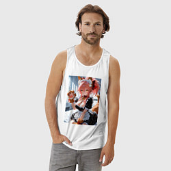 Майка мужская хлопок Фейт Тамамо в костюме горничной с мягкими лапами, цвет: белый — фото 2