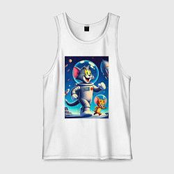 Майка мужская хлопок Космонавты Том и Джерри, цвет: белый