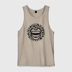 Майка мужская хлопок Злая улыбка в цветах, цвет: миндальный