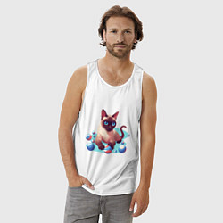 Майка мужская хлопок Синеглазый кот, цвет: белый — фото 2