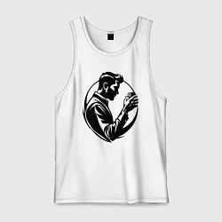 Майка мужская хлопок Бармен со стаканом, цвет: белый