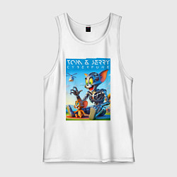 Майка мужская хлопок Cyborg Tom and Jerry - ai art fantasy, цвет: белый