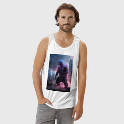 Майка мужская хлопок Годзилла посреди мегаполиса, цвет: белый — фото 2