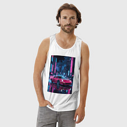 Майка мужская хлопок Вишневый спорткар по мокрой дороге, цвет: белый — фото 2