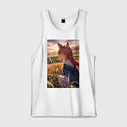 Майка мужская хлопок Девушка-волчица посреди поля пшеницы, цвет: белый