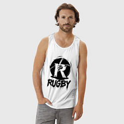 Майка мужская хлопок Регби черной краской, цвет: белый — фото 2