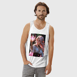 Майка мужская хлопок Нежная эльфийка с магической сферой, цвет: белый — фото 2