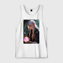 Майка мужская хлопок Серьёзная эльфийка с магической сферой, цвет: белый