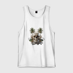 Майка мужская хлопок Тропический остров черепа, цвет: белый