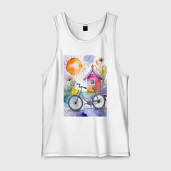 Майка мужская хлопок Утенок на велосипеде - акварель, цвет: белый