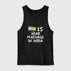 Майка мужская хлопок Флаг Индии: head massage in india, цвет: черный