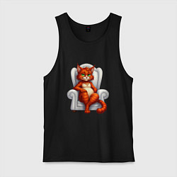 Майка мужская хлопок Красный кот сидит в кресле, цвет: черный