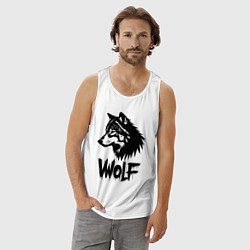 Майка мужская хлопок Волк в стиле граффити, цвет: белый — фото 2