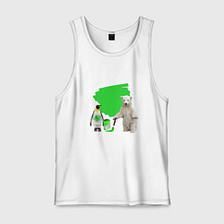 Мужская майка Белый медведь и пингвин раскрашивают зеленой краск