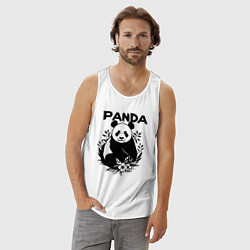 Майка мужская хлопок Панда с цветами, цвет: белый — фото 2