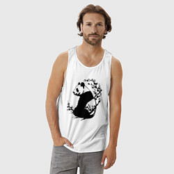 Майка мужская хлопок Черная панда и сакура, цвет: белый — фото 2