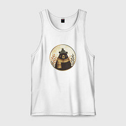 Майка мужская хлопок Мишка в шарфе и шапке, цвет: белый