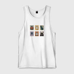 Майка мужская хлопок Символы Хэллоуина тыква привидение и черный кот, цвет: белый