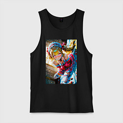 Майка мужская хлопок Девушка окруженная клубникой, цвет: черный