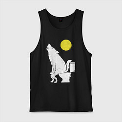 Майка мужская хлопок Срущий волк, цвет: черный