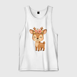 Майка мужская хлопок Милый олененок с венком, цвет: белый