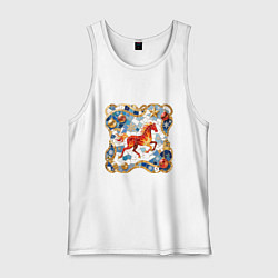 Майка мужская хлопок Новый год красной лошади с новогодними шарами, цвет: белый