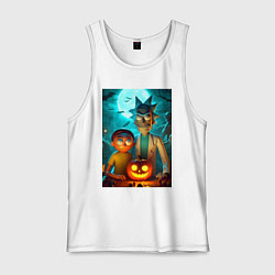 Майка мужская хлопок Rick and Morty with pumpkin - halloween night, цвет: белый