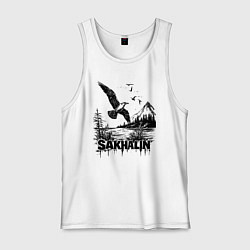 Майка мужская хлопок Сахалинский пейзаж, цвет: белый