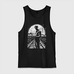 Майка мужская хлопок Железнодорожник с тортом, цвет: черный