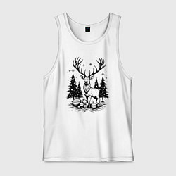 Майка мужская хлопок Олень в новогоднем лесу, цвет: белый
