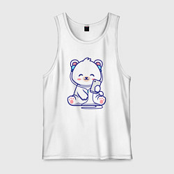 Майка мужская хлопок Music white bear, цвет: белый