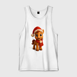 Майка мужская хлопок Милая новогодняя лошадка в шапочке и с шарфом, цвет: белый